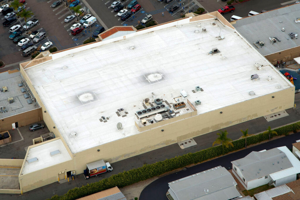 a large commercial roof installed by AOS Inc.