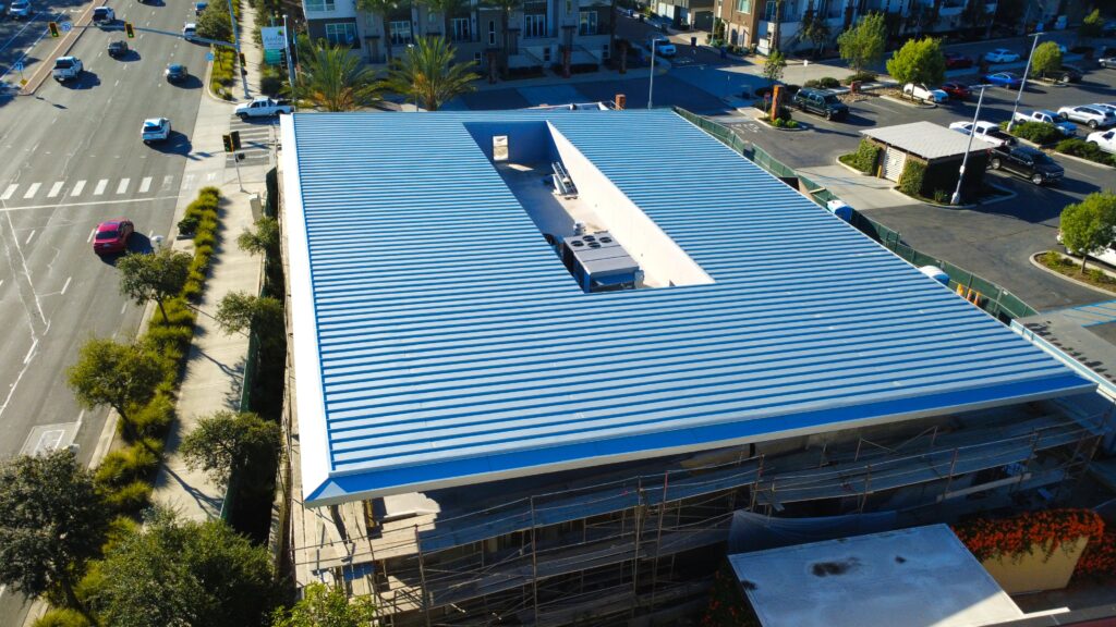 Rectangular rooftop courtyard with HVAC units