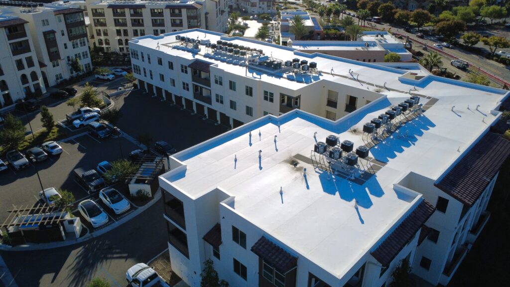 Rooftop perspective above parking and chargers