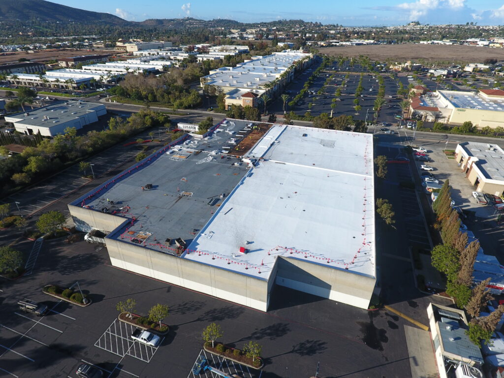 Aerial view of retail building roof