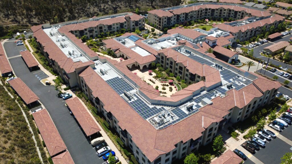 Full view of main building of retirement home building